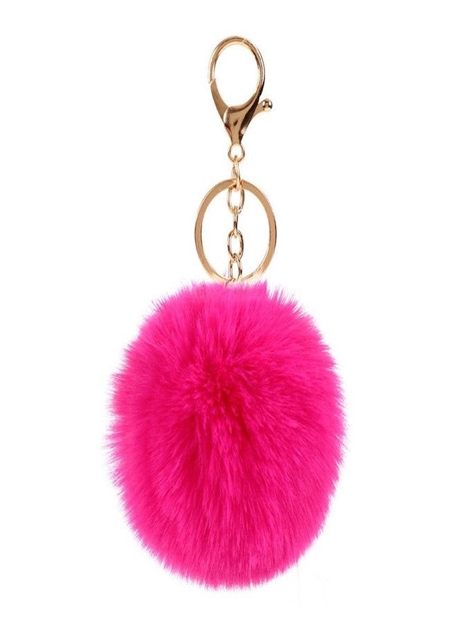 Soyzvteo Pom Pom Keychains Cute Faux Rabbit Fur Ball Pom Pom Keychain Colorful Soft Plush Pompoms Car Key Ring Handbag Purse Charm (Hot Pink) - Image 1